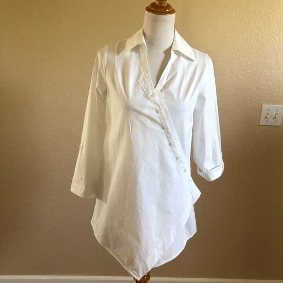 Soft Surroundings Wrap Button Down Collared Shirt Top XS White New - Picture 1 of 8